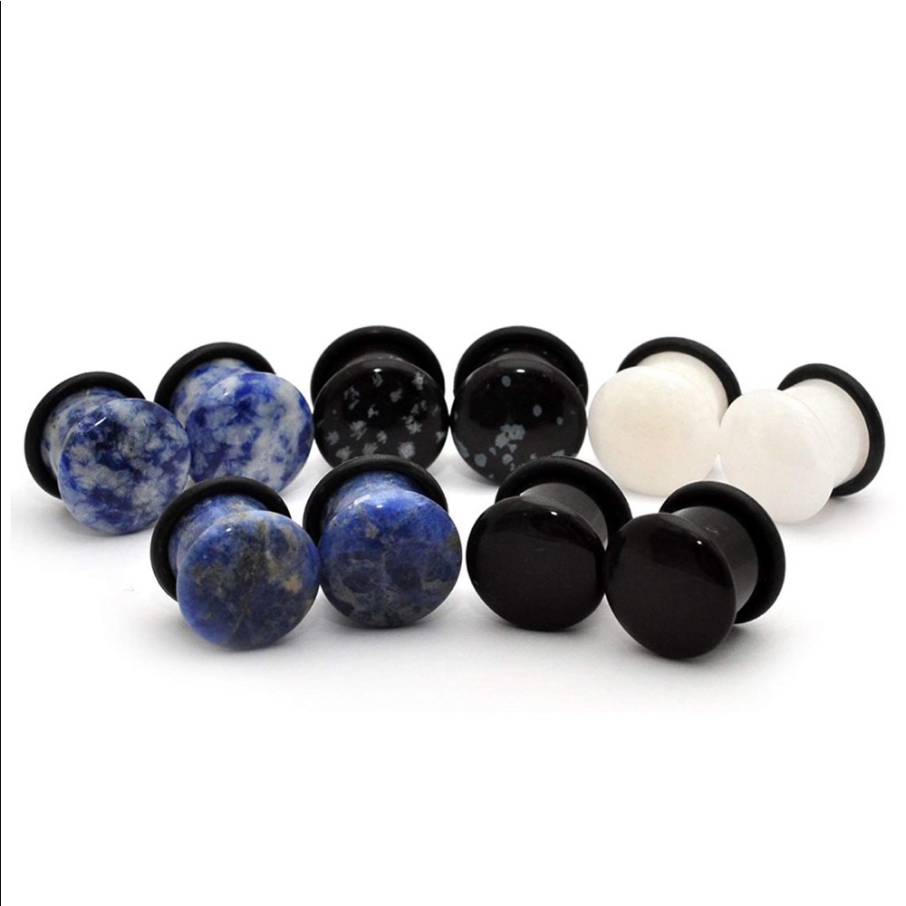 Set of 5 Pairs Single Flare Stone Plugs | 6g (4mm)